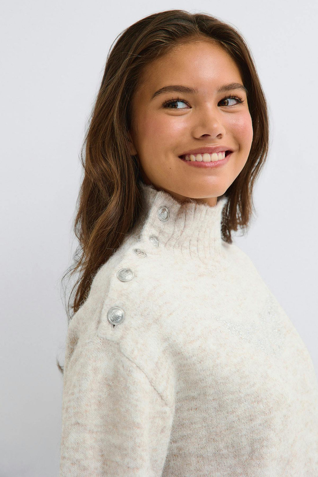 Y knitted polo sweater - Oat melange