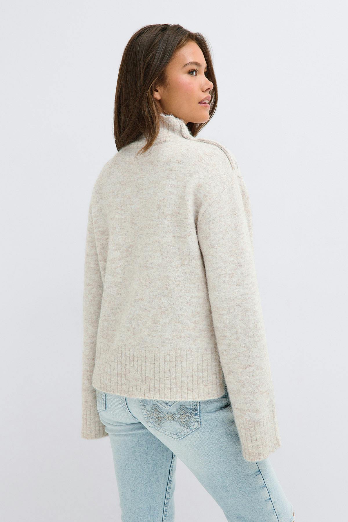 Y knitted polo sweater - Oat melange