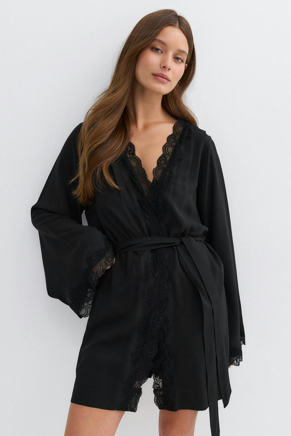 Lace loungewear robe - Noir