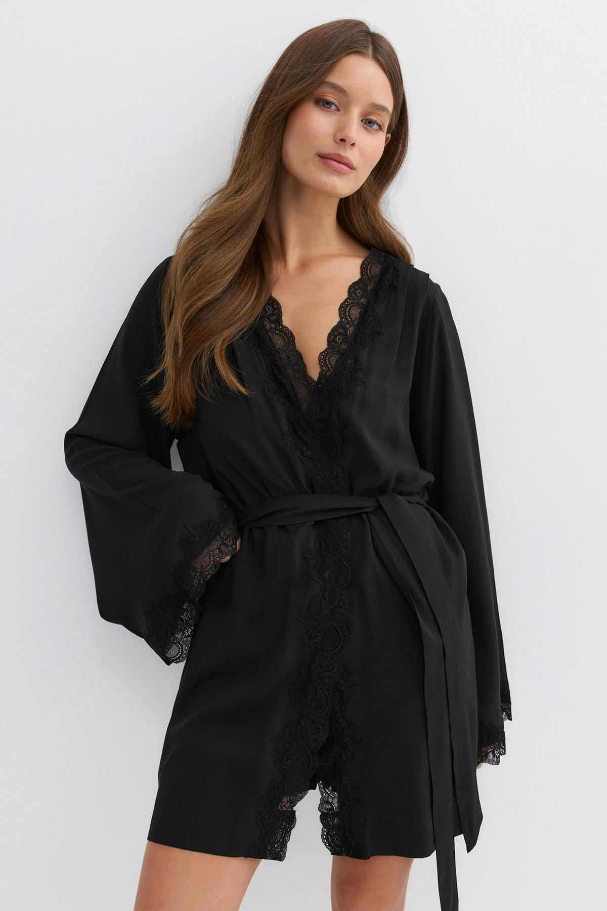 Lace loungewear robe - Noir
