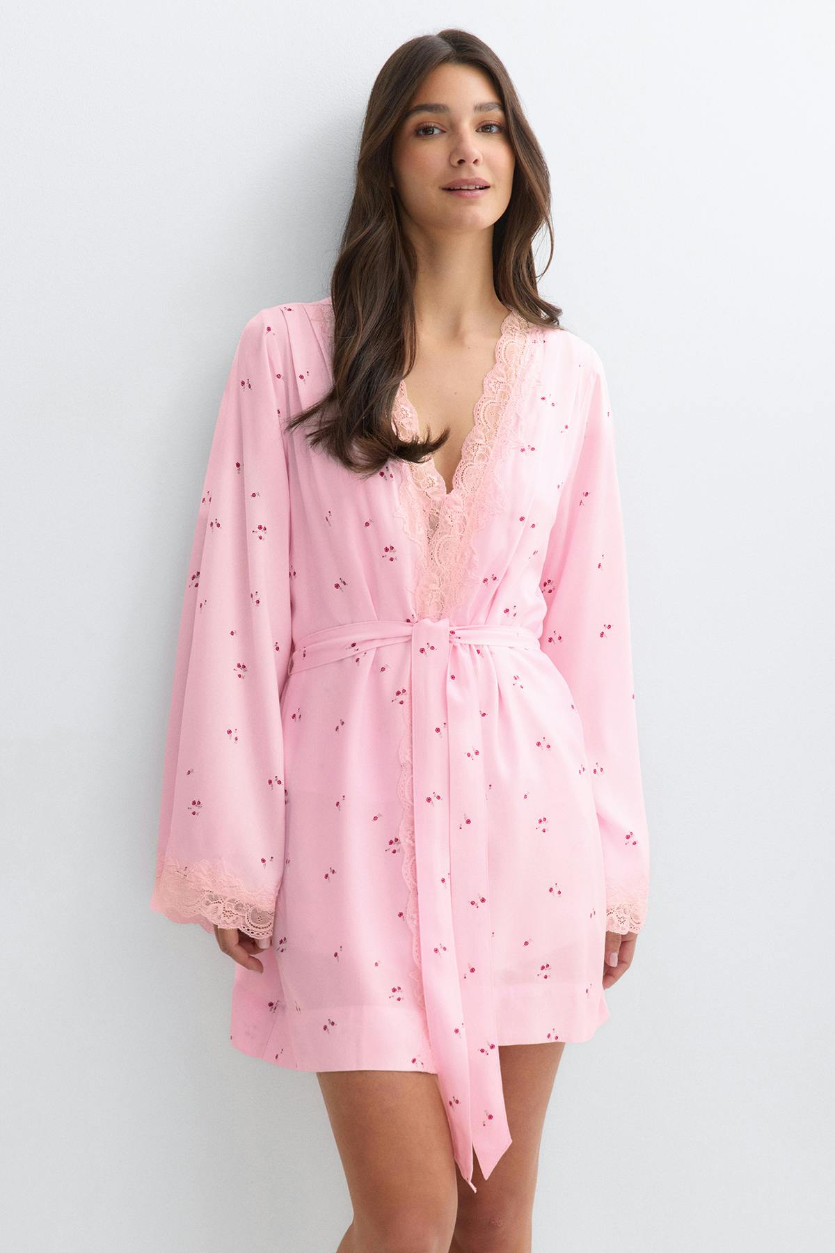 Lace loungewear robe - Mini flower aop