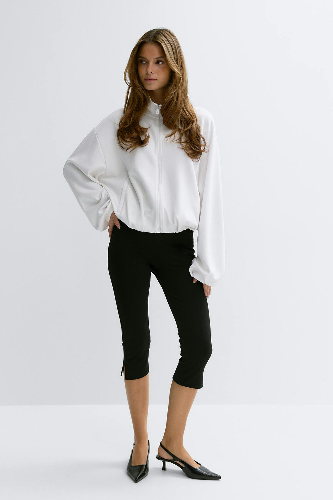 Soft sporty zip jacket - Blanc cassé