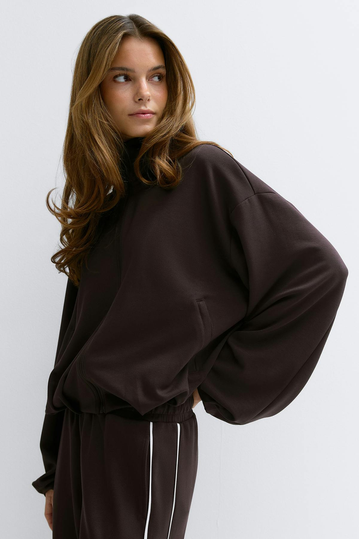 Soft sporty zip jacket - Chocolate plum