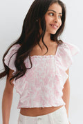 Y smock frill blouse - Rose