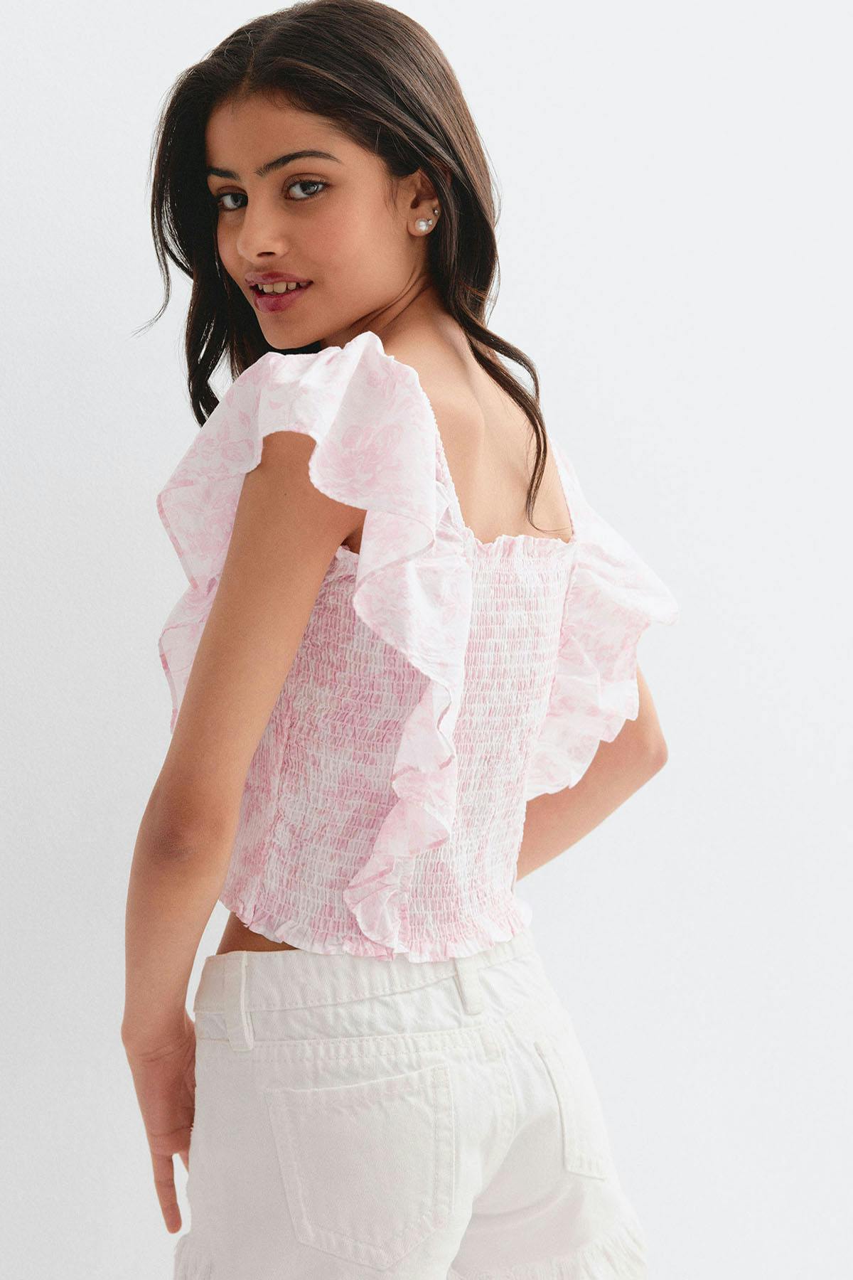 Y smock frill blouse - Rose
