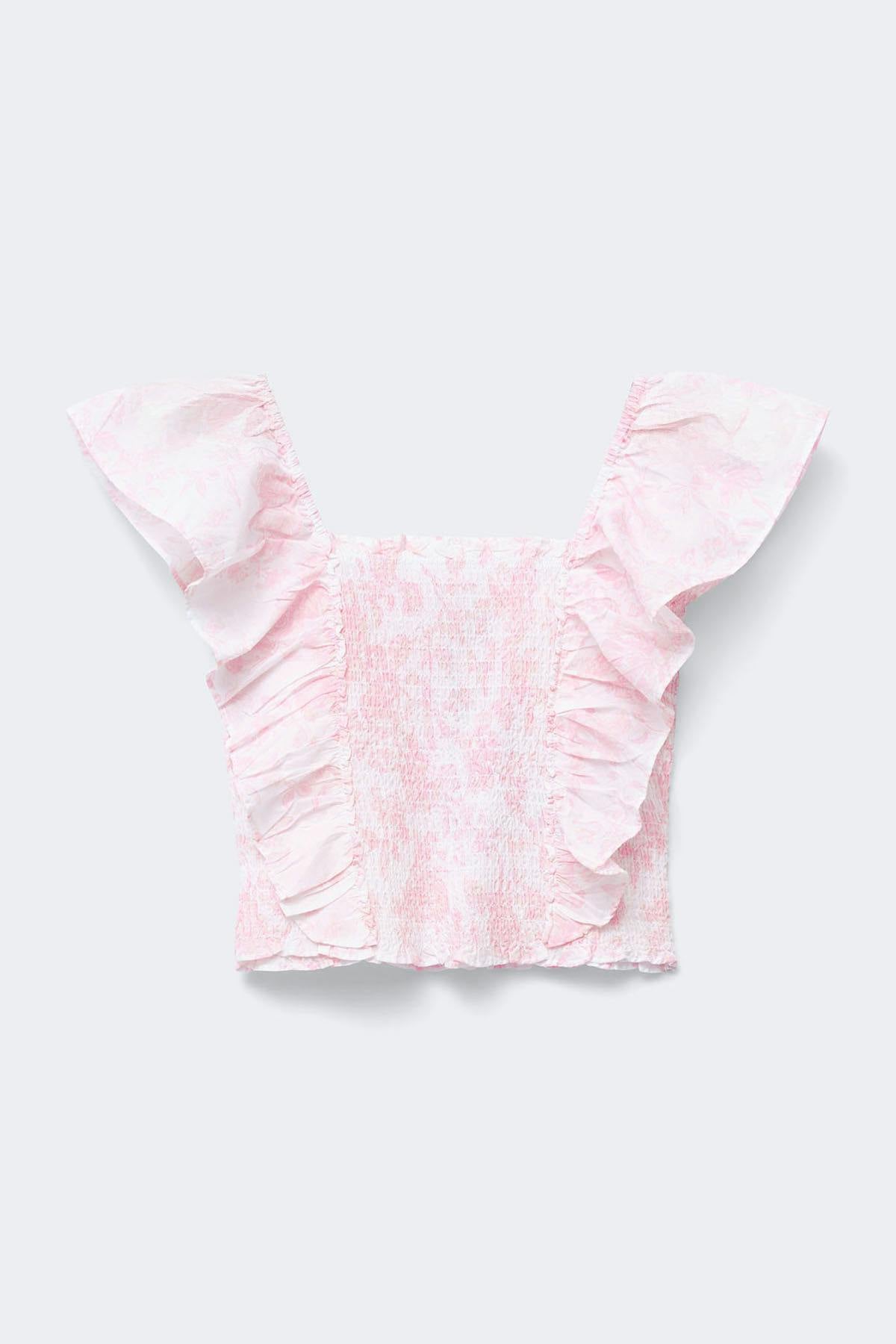 Y smock frill blouse - Rose