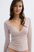 14+ ruched top - Pink dot