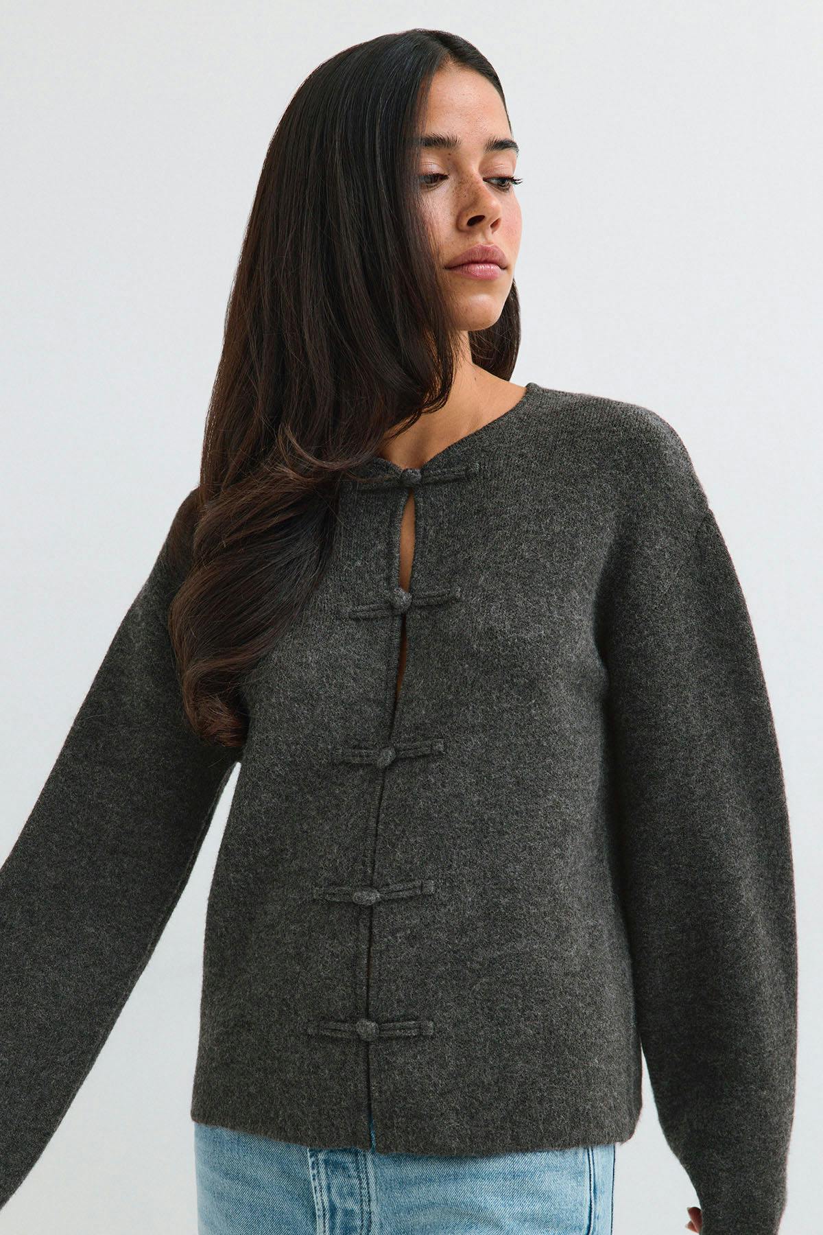 Knitted button cardigan - Noir