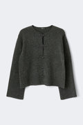 Knitted button cardigan - Dk grey melange