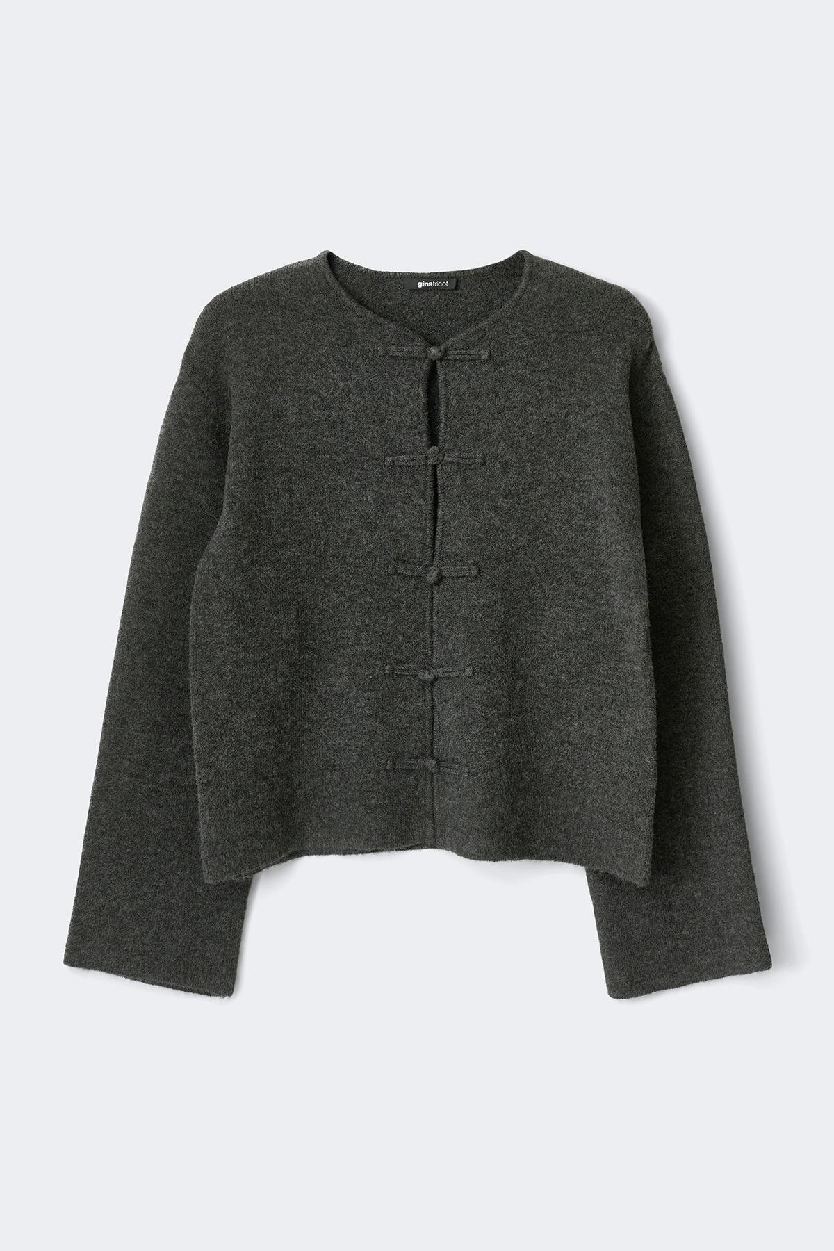 Knitted button cardigan - Dk grey melange