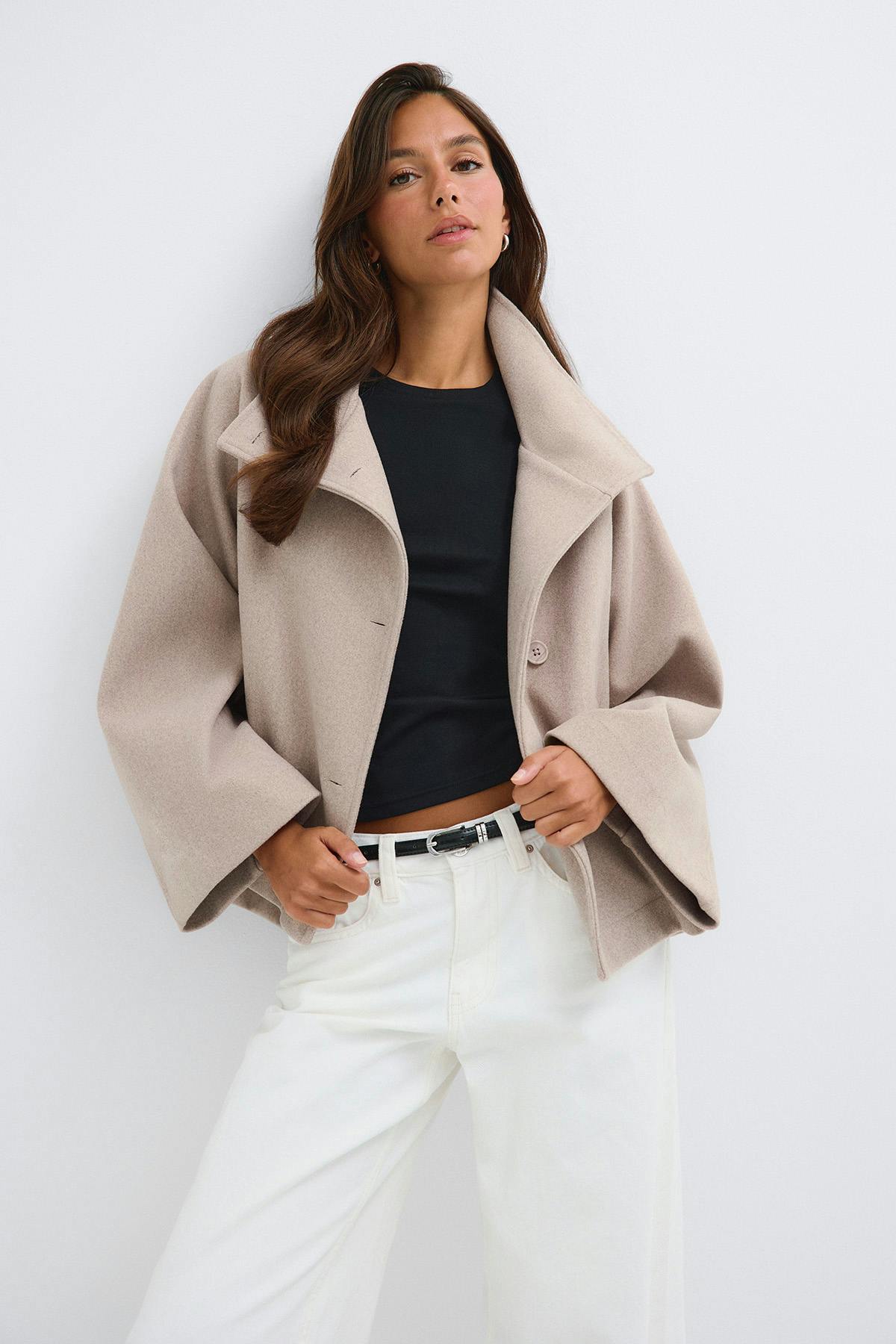 Wide sleeve felt jacket - Beige melange