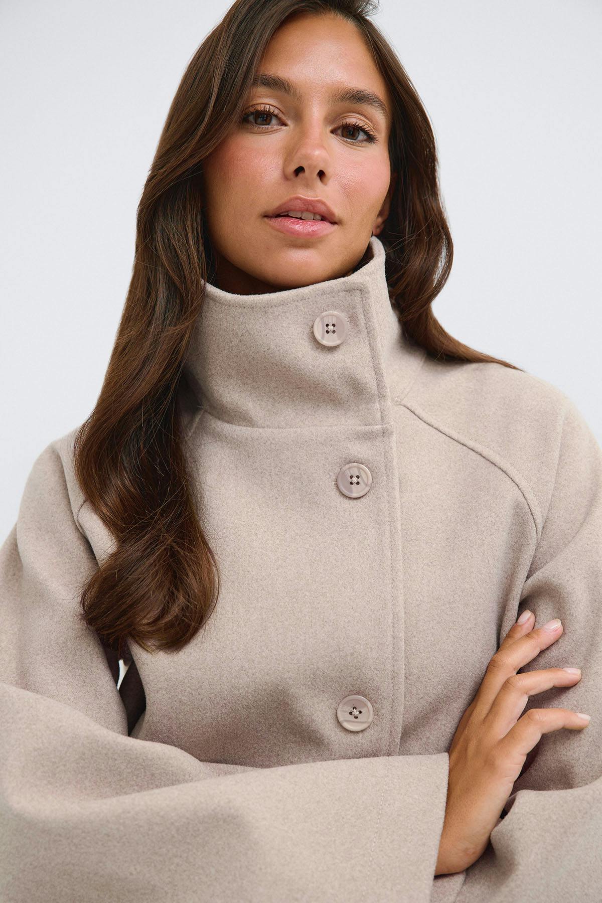 Wide sleeve felt jacket - Beige melange