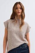 Knitted funnel neck top - Marron clair
