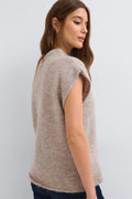 Knitted funnel neck top - Marron clair