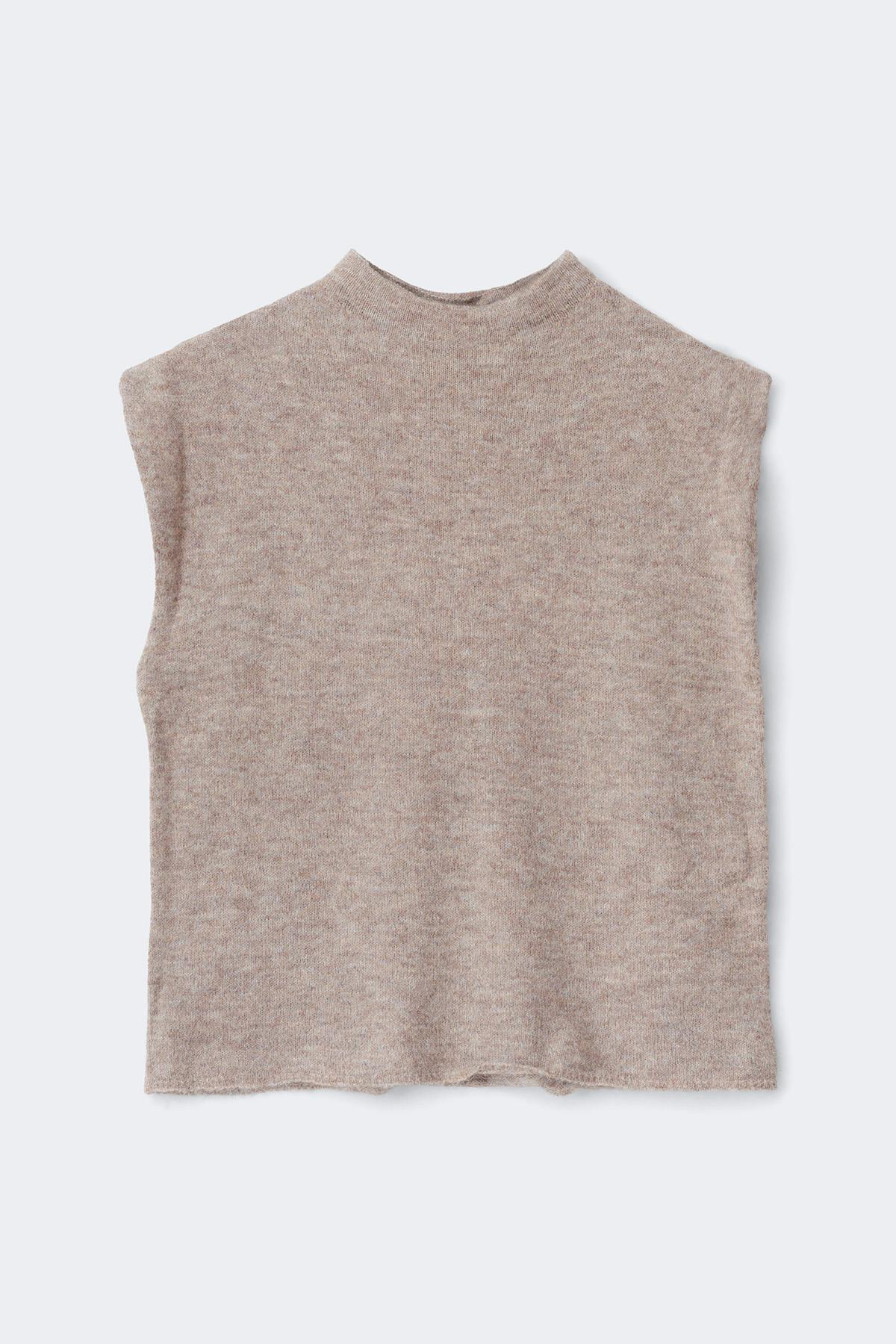 Knitted funnel neck top - Marron clair