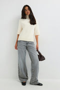 Short sleeve knitted polo top - Noir