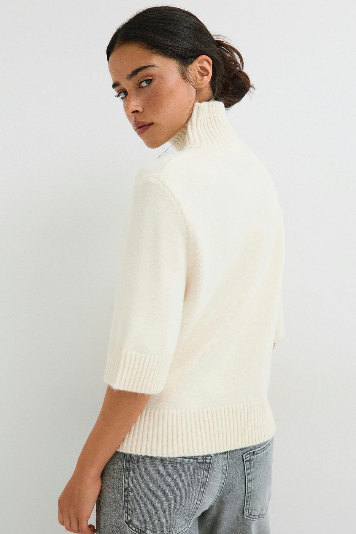 Short sleeve knitted polo top - Gardenia