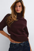 Short sleeve knitted polo top - Bordeaux foncé