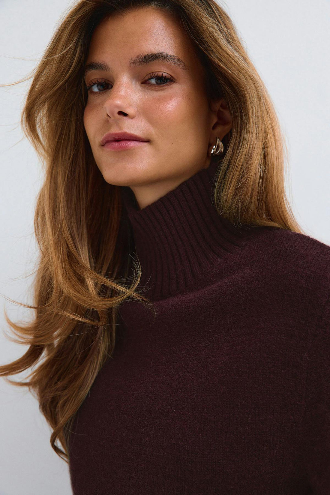 Short sleeve knitted polo top - Bordeaux foncé