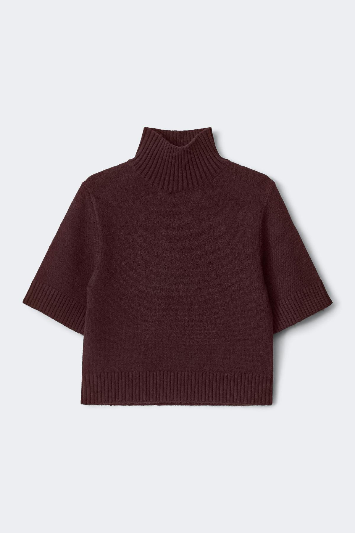 Short sleeve knitted polo top - Bordeaux foncé