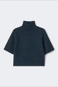 Short sleeve knitted polo top - Navy blazer