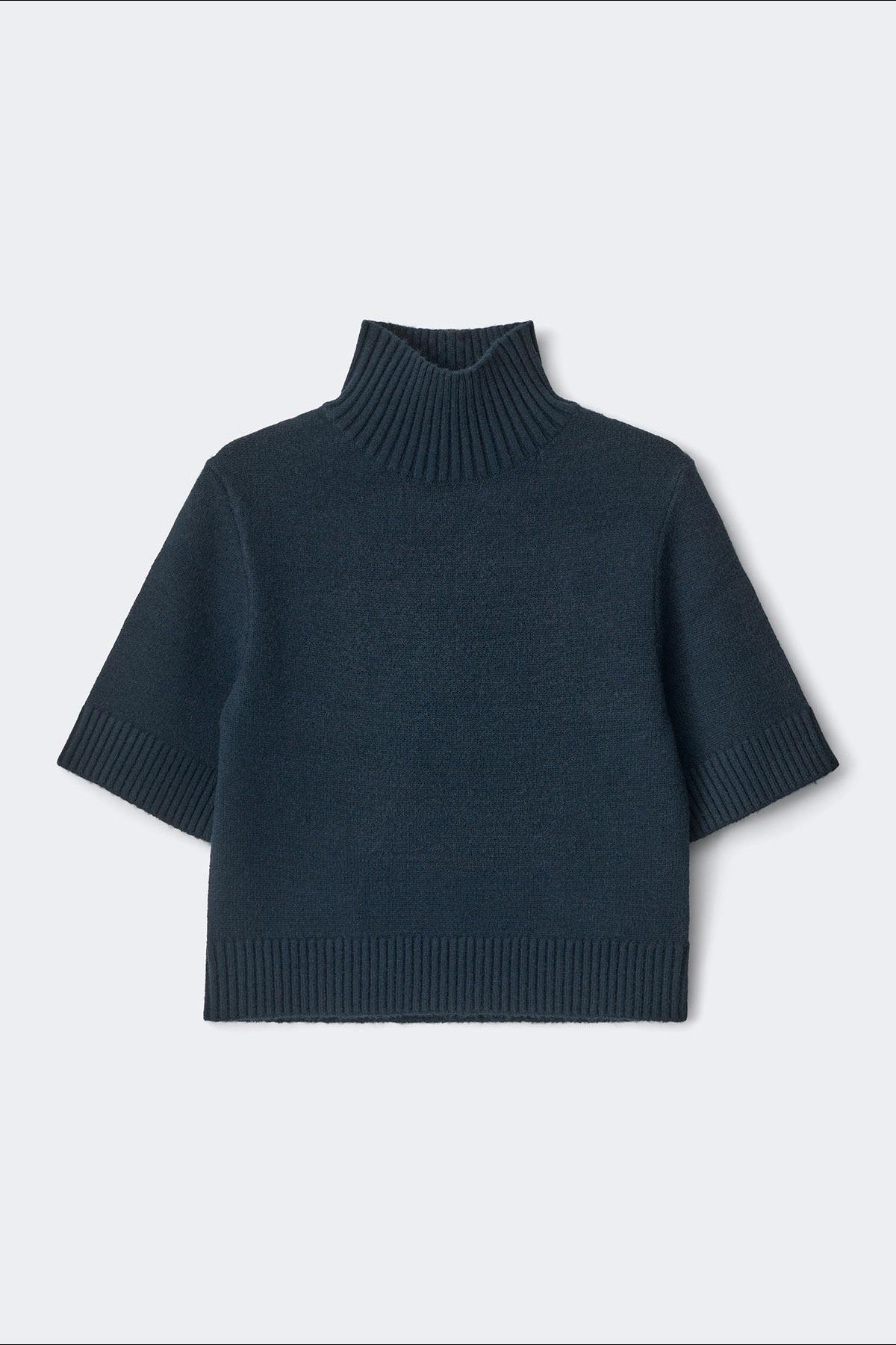 Short sleeve knitted polo top - Navy blazer