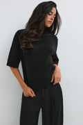 Short sleeve knitted polo top - Noir