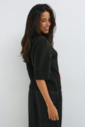 Short sleeve knitted polo top - Noir