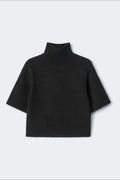 Short sleeve knitted polo top - Noir