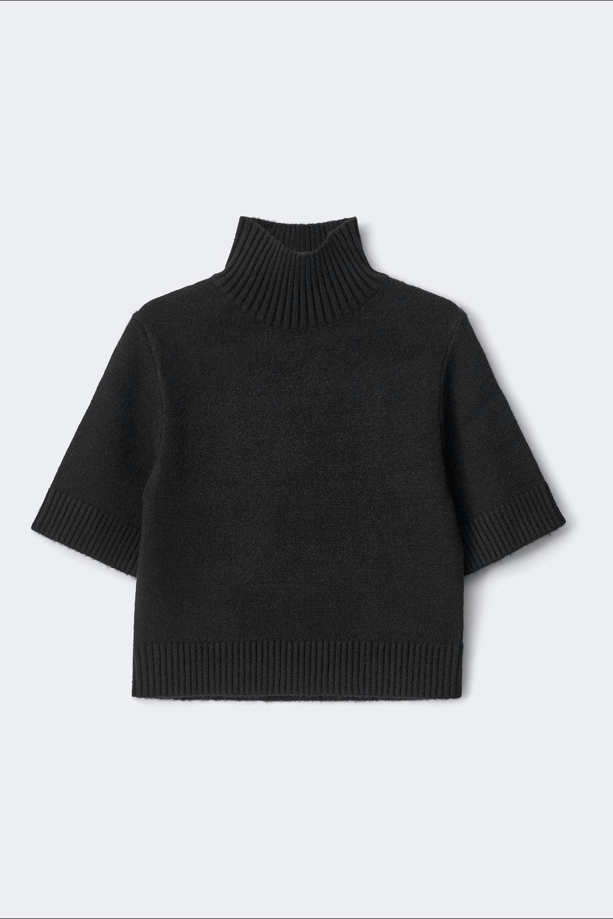 Short sleeve knitted polo top - Noir