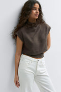 Soft funnel neck top - Grey melange