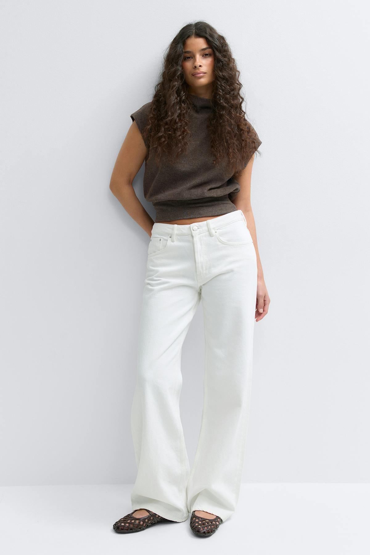 Soft funnel neck top - Grey melange