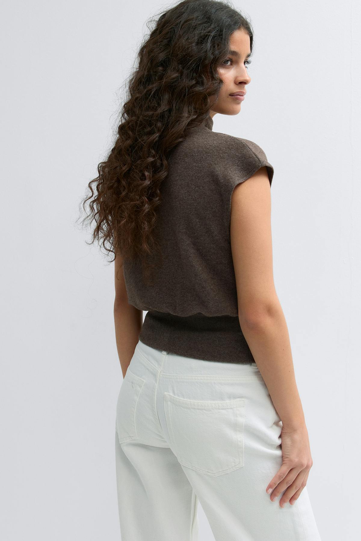 Soft funnel neck top - Grey melange