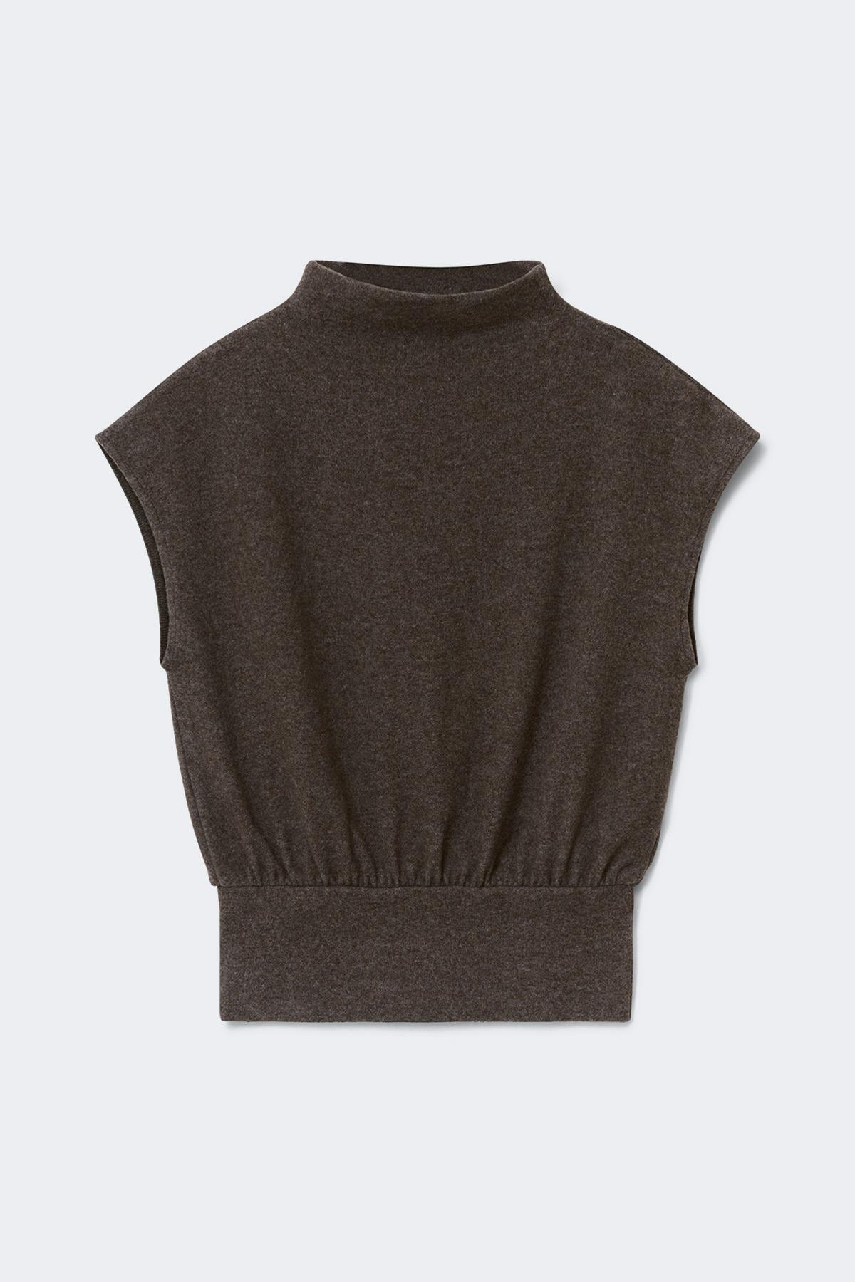 Soft funnel neck top - Grey melange