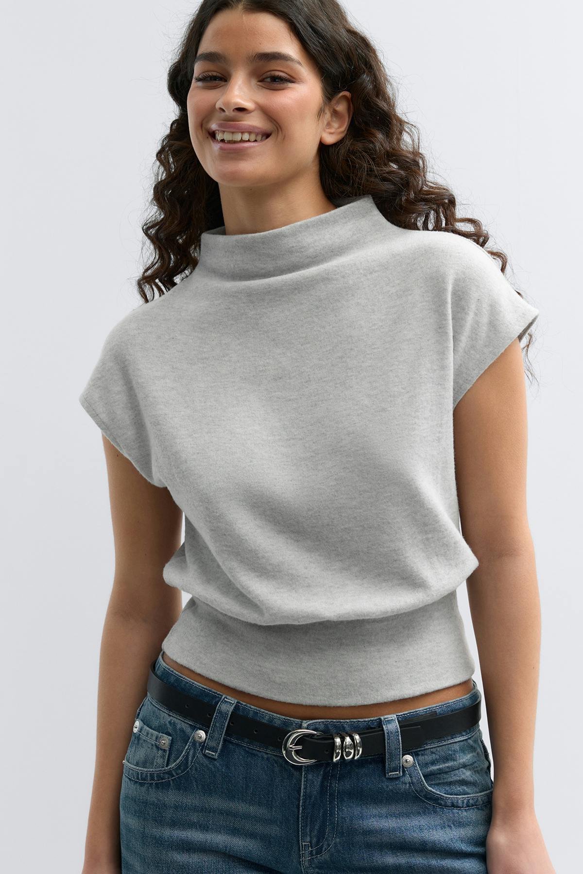 Soft funnel neck top - Seal brown