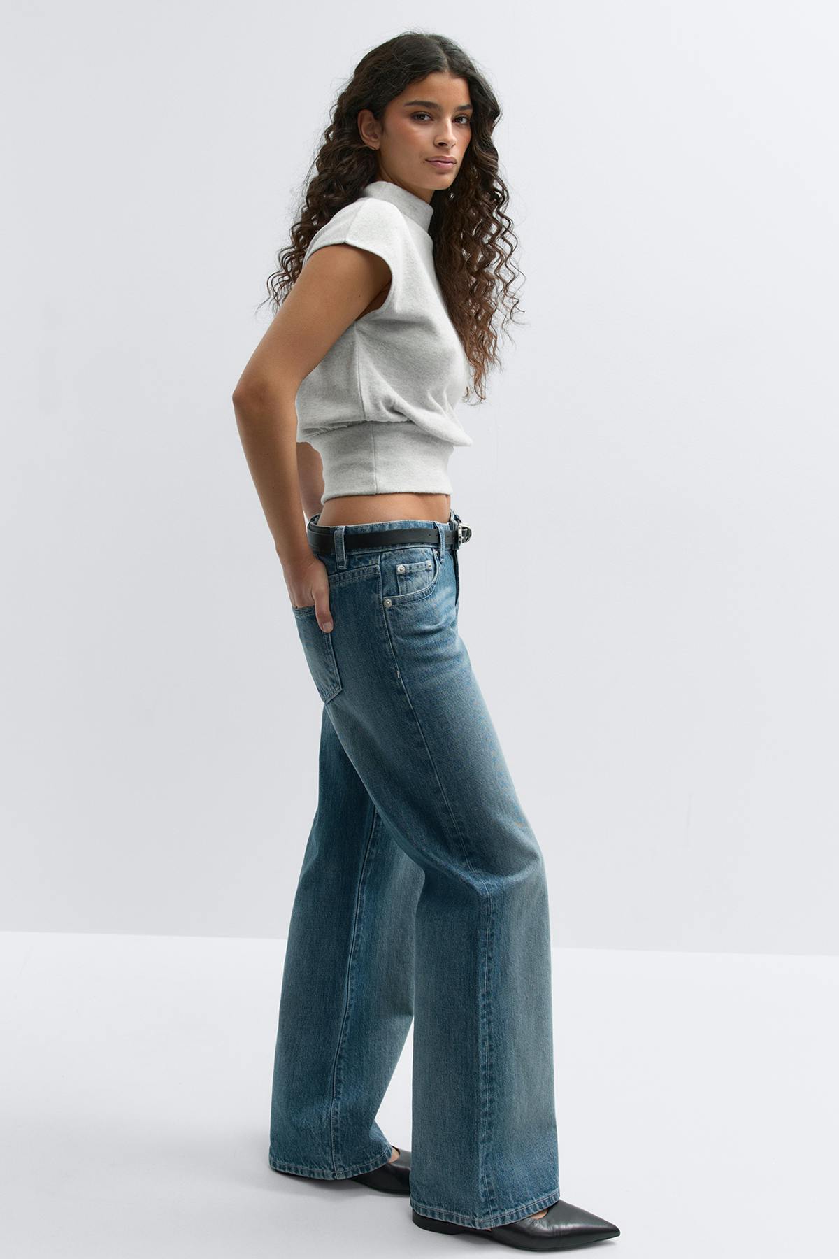 Soft funnel neck top - Seal brown