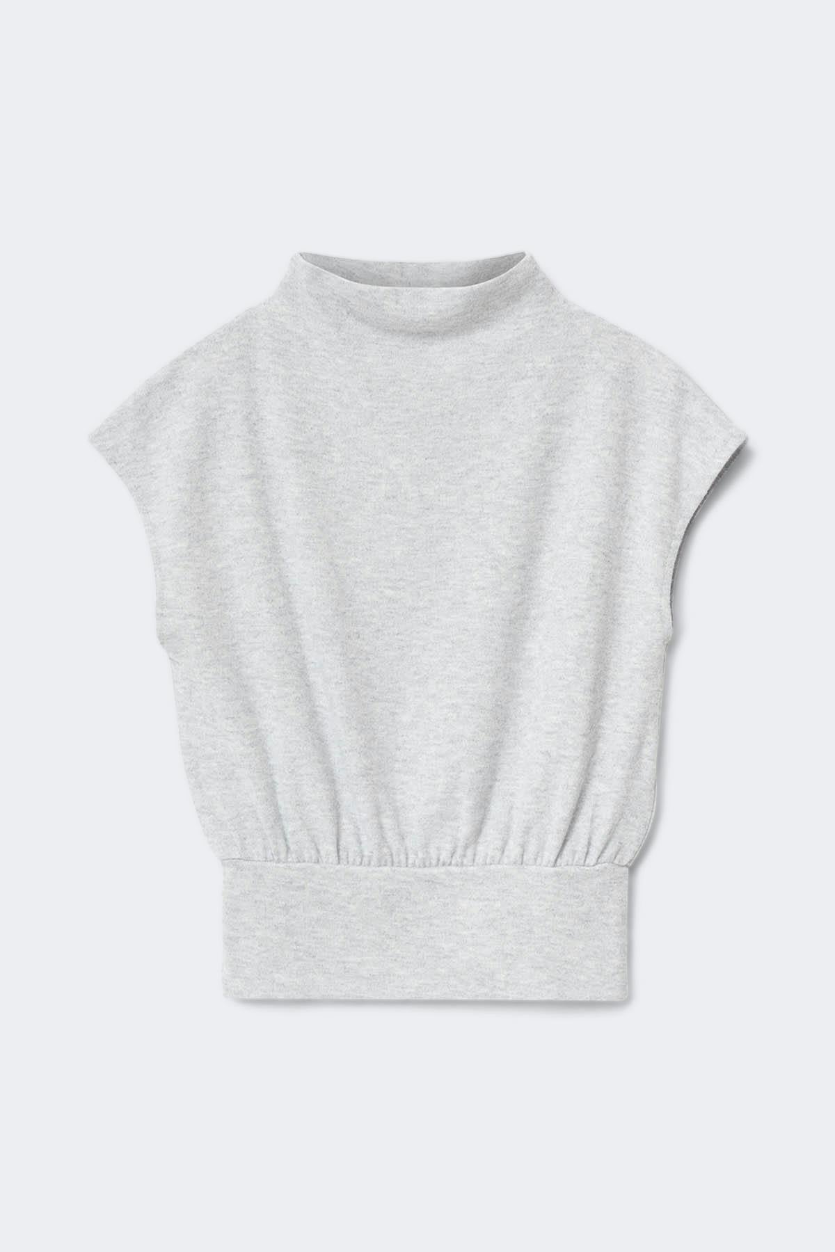 Soft funnel neck top - Grey melange