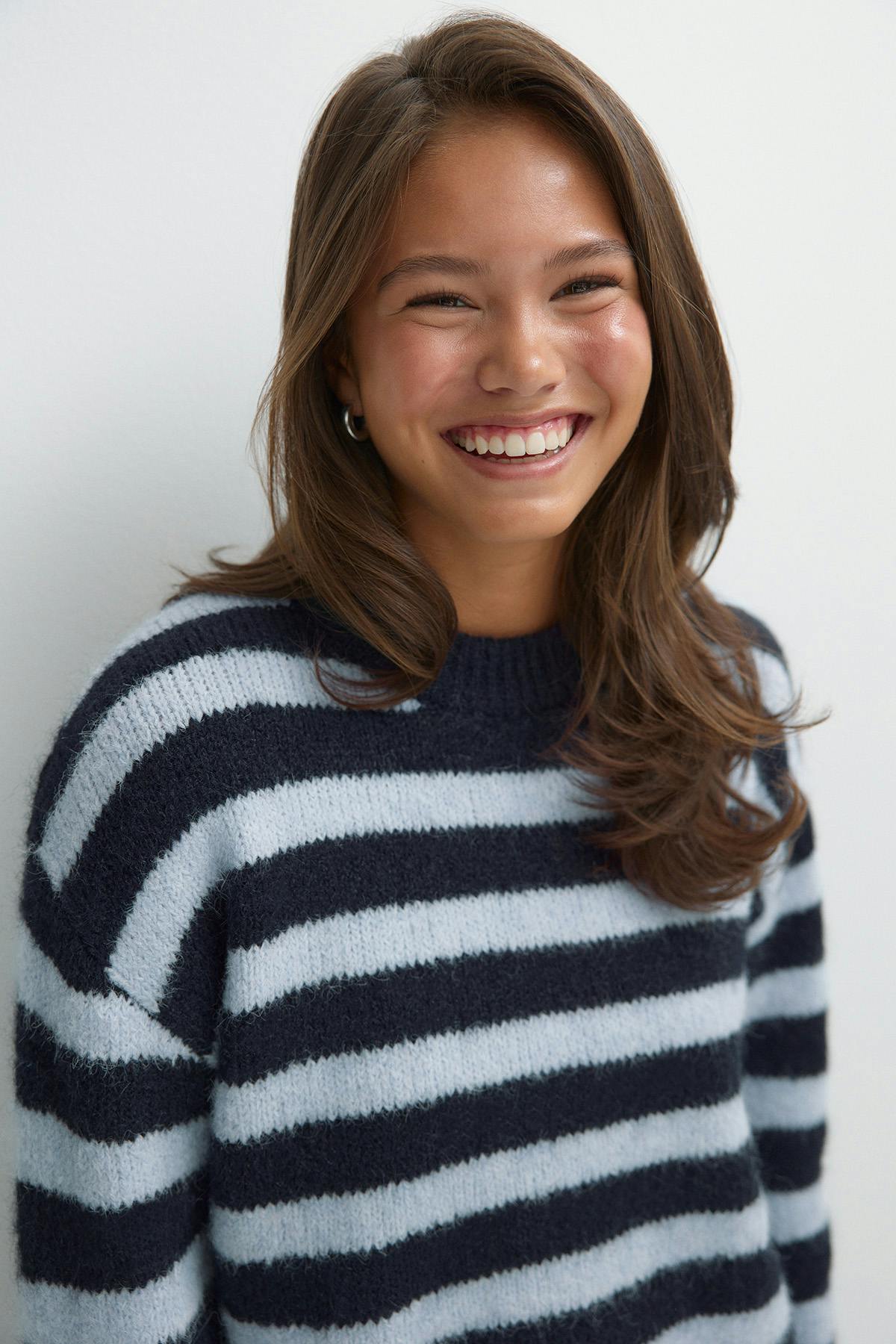 Y knitted crew neck sweater - Blue stripe