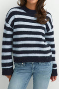 Y knitted crew neck sweater - Blue stripe