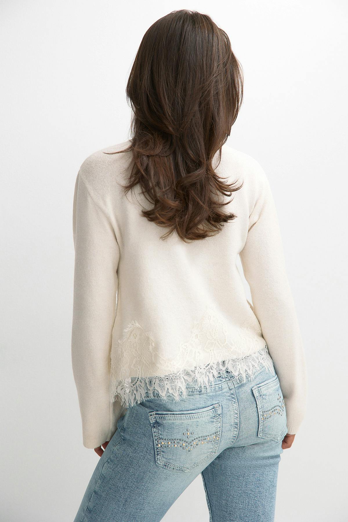 Y lace knitted sweater - Gardenia