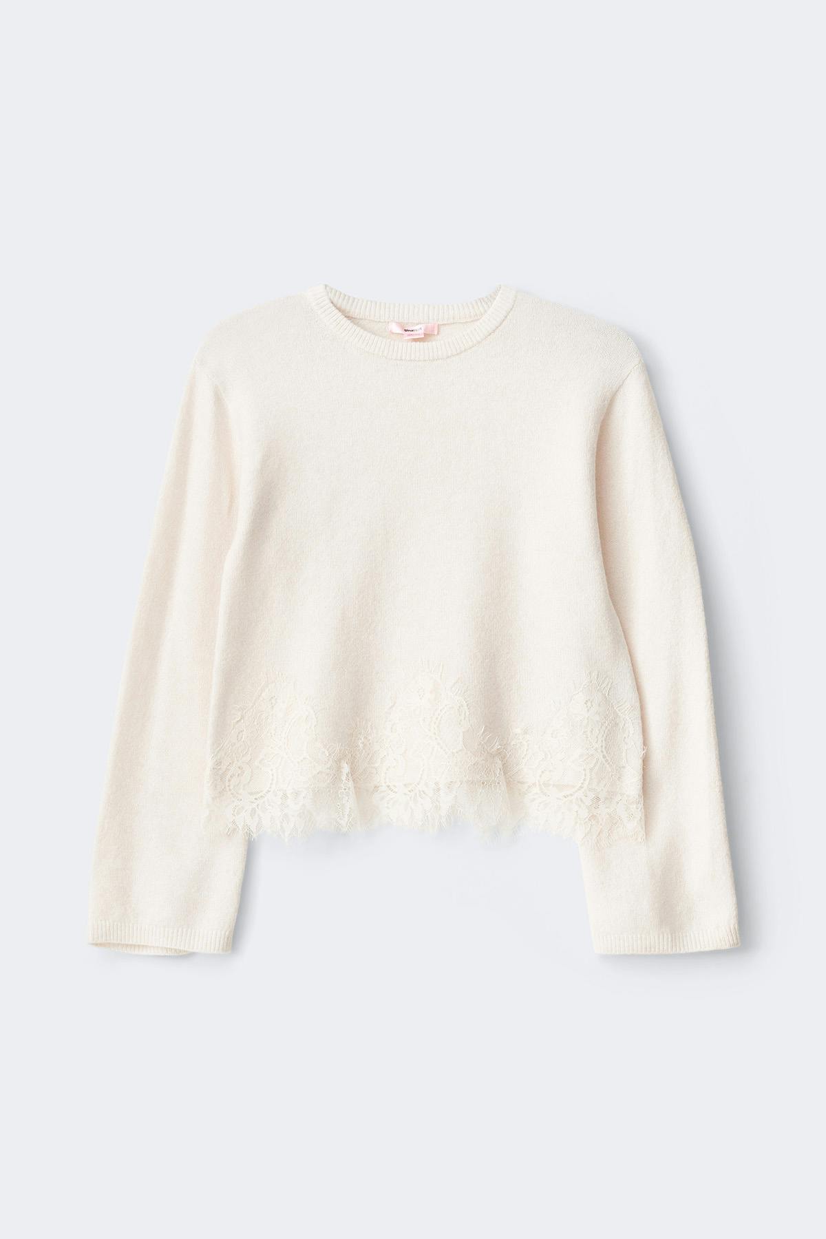Y lace knitted sweater - Gardenia