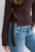 14+ knitted wrap sweater - Chocolate brown