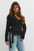 14+ knitted wrap sweater - Noir