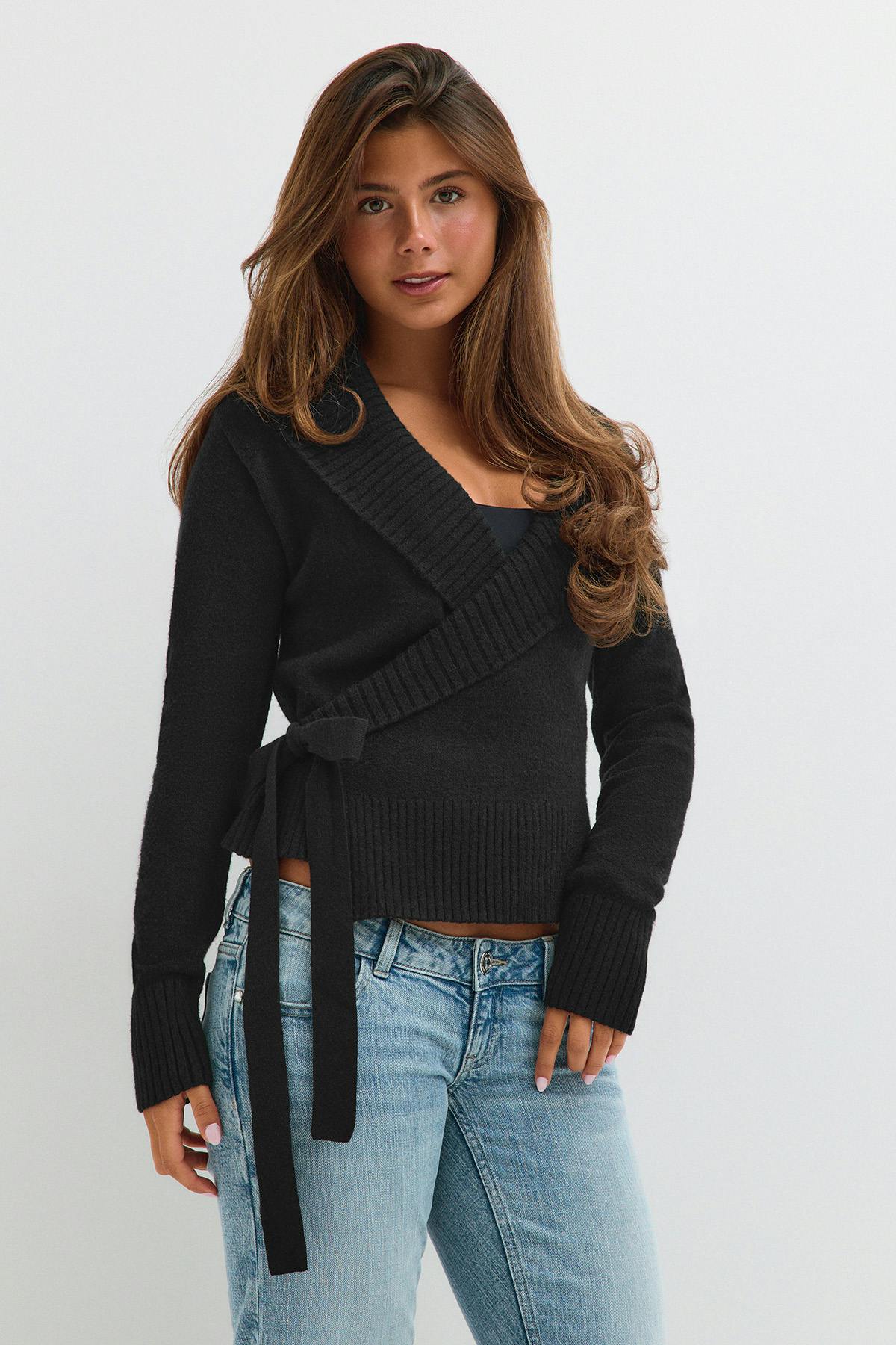14+ knitted wrap sweater - Noir