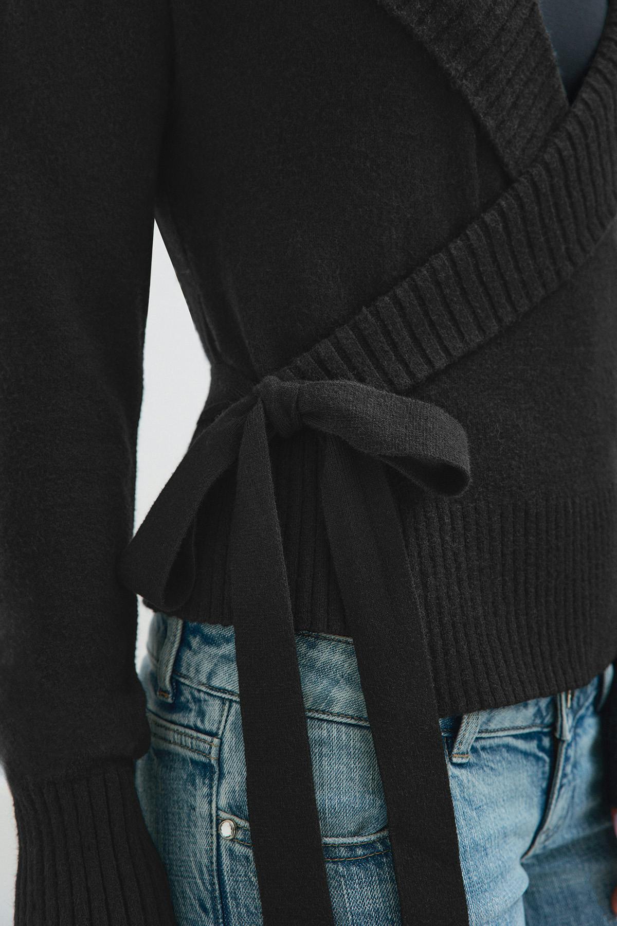 14+ knitted wrap sweater - Noir