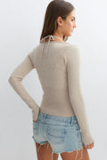 14+ knitted halterneck top - Beige melange