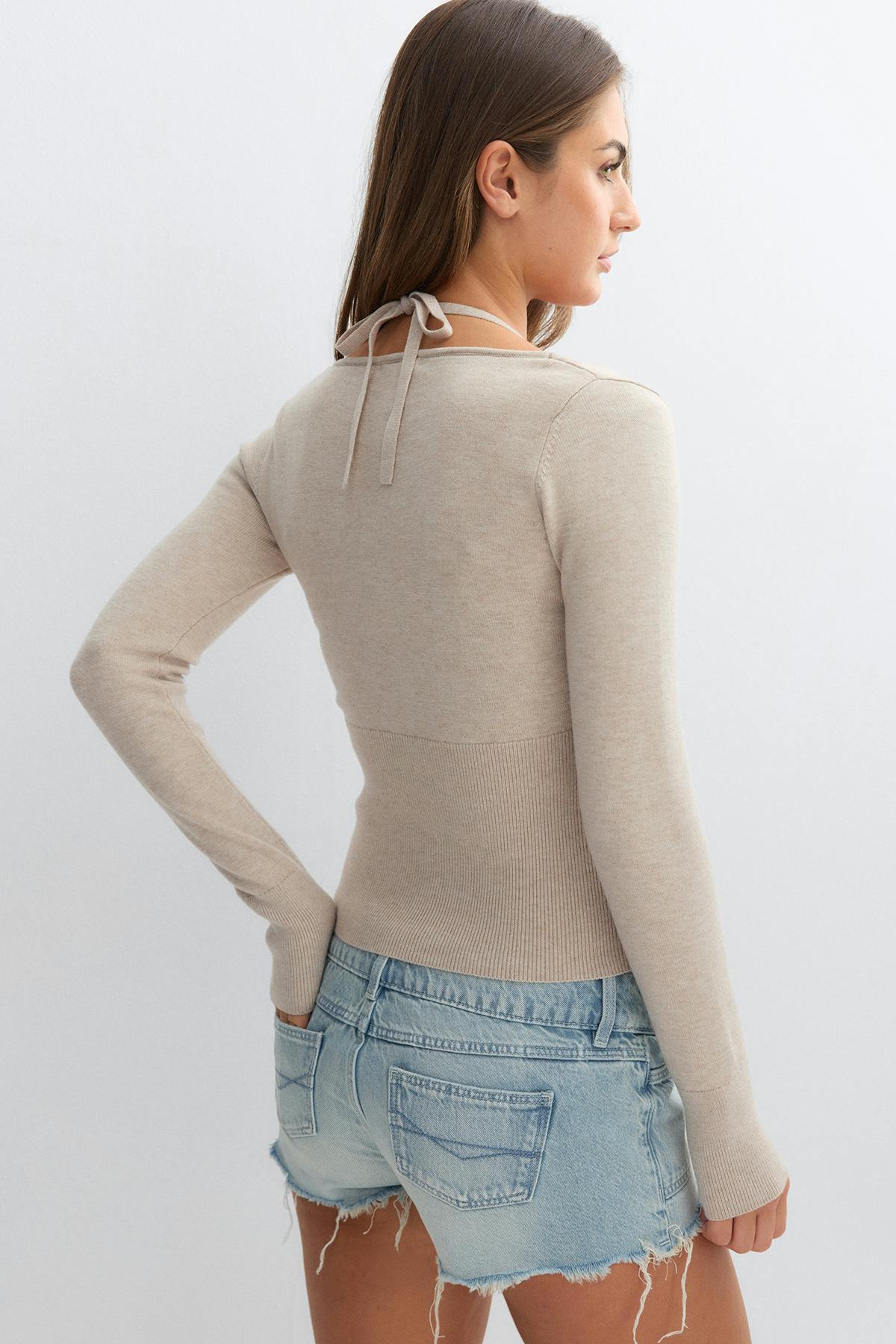 14+ knitted halterneck top - Beige melange