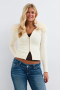 14+ fur knitted cardigan - Gardenia