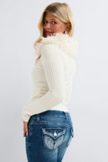 14+ fur knitted cardigan - Gardenia