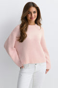 14+ knitted crew neck sweater - Pink stripe
